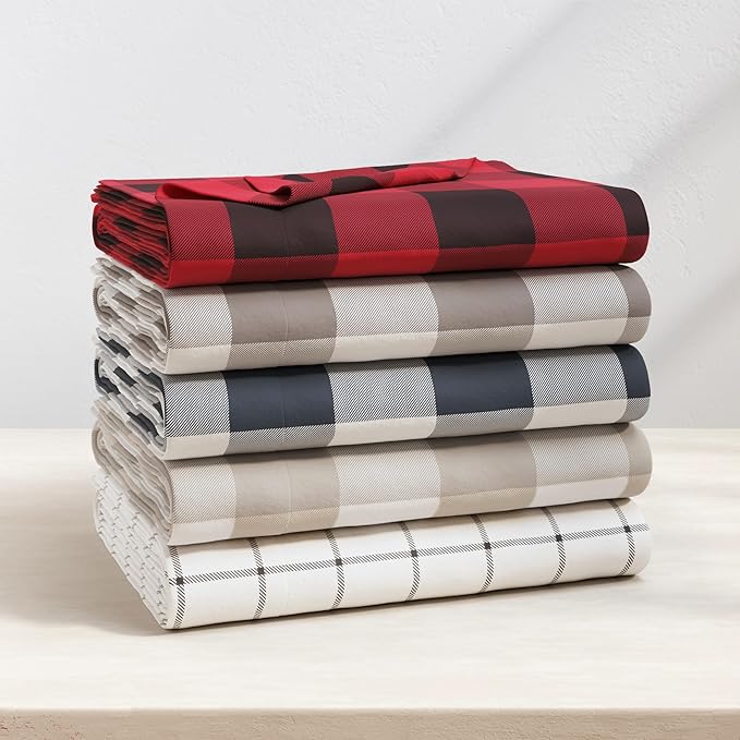 Great Bay Home Flannel Sheet Set Queen Size - 100% Turkish Cotton, Double-Brushed, Printed Bed Sheets - Ultra-Soft, Cozy, 4-Piece Bedding Set (Buffalo Check - Navy)