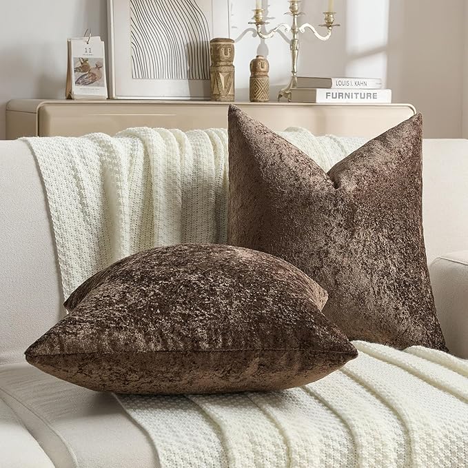 FUTEI Dark Coffee Flannel Throw Pillow Covers 16x16 Inch Set of 2,Soft Dimensional Textured Cushion Cases,Modern Home Decor for Couch Living Room