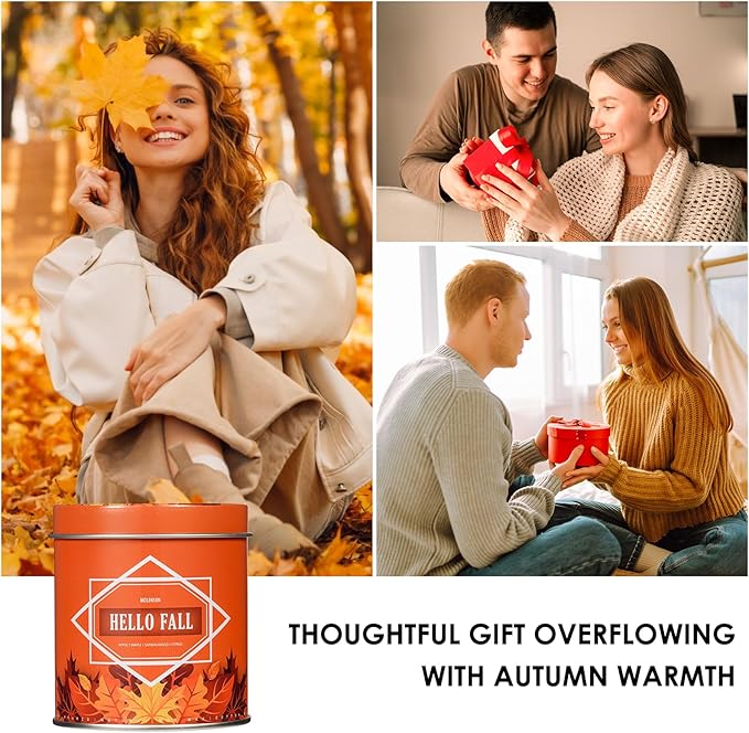 Hello Fall Scented Candle – 9 oz Soy Wax in Travel-Friendly Reusable Tin, Non-Toxic & Clean Burning, 50-Hour Burn – Cozy Autumn Fragrance, Holiday Gift & Fall Decor for Women & Men