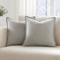 Meekio Set of 2 Light Gray Pillow Covers 18x18, Linen Look Throw Pillow Covers with Flange Edge for Sofa Couch Living Décor