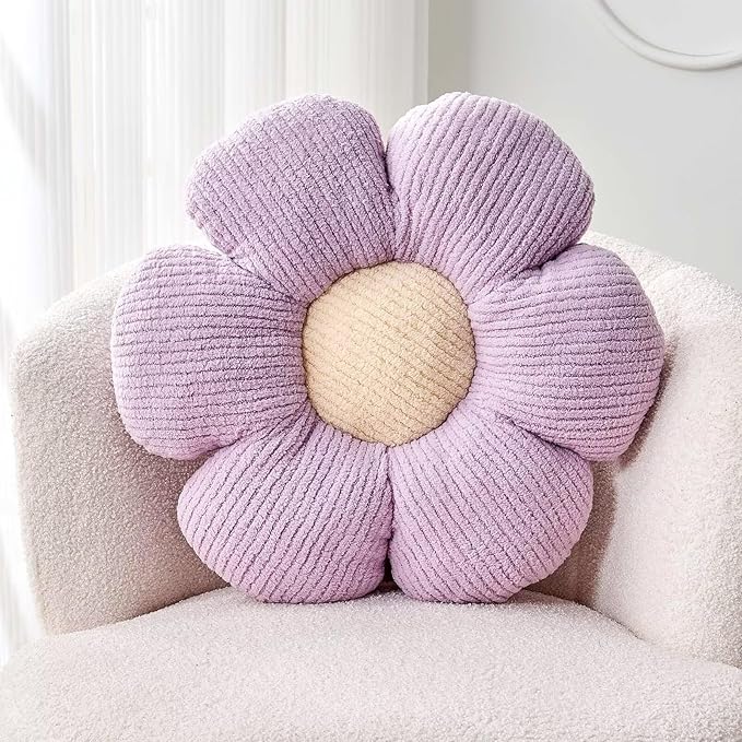 Flower Throw Pillow, Soft Lavender 17.7" Shaped Floor Pillow for Home Decor, Cute Aesthetic Plush Decorative Pillows for Bed, Sofa, Couch