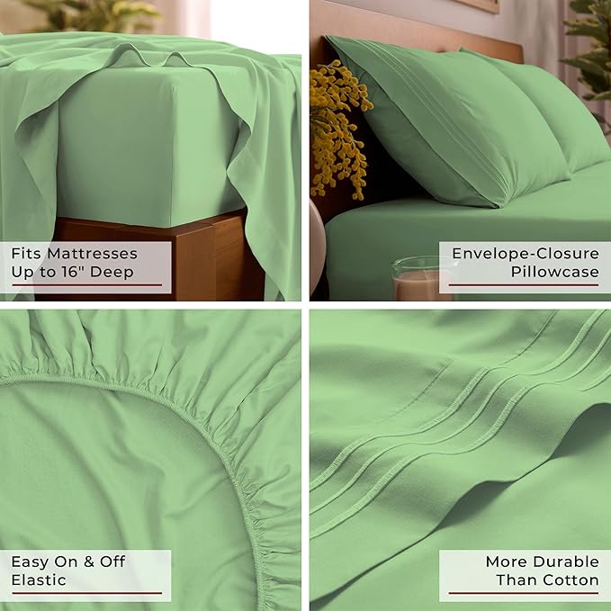 Mellanni Queen Sheets Set - 4 PC Iconic Collection Bedding - Hotel Luxury, Extra Soft, Cooling Bed Sheets - Wrinkle, Fade, Stain Resistant (Queen, Pistachio)