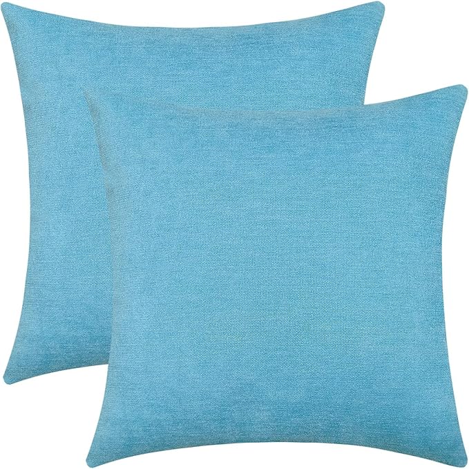 Jeneoo Sky Blue Decorative Throw Pillow Covers Soft Chenille Comfy Solid Sea Couch Cushion Case Decor (Set of 2, 18 x 18 Inches)