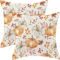 Fall Pillow Covers 16 x 16 Inch, Watercolor Burnt Orange Grey Pumpkin Leaf Autumn Decor Throw Pillows for Home Couch Bed, Harvest Thanksgiving Decorative Pillowcase Linen Cushion Cover Set of 2