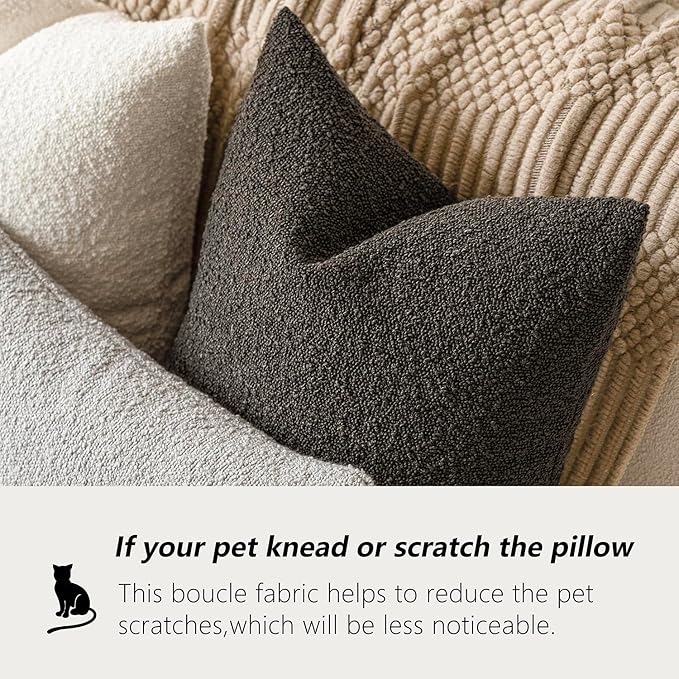 Foindtower Textured Boucle Throw Pillow Covers Accent Solid Pillow Cases Cozy Soft Decorative Couch Cushion Case for Chair Sofa Bedroom Living Room Home Decor, 18 x 18 Inch,Dark Brown