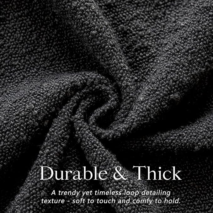 Foindtower Decorative Textured Boucle Throw Pillow Covers Accent Solid Pillow Cases Neutral Soft Cozy Couch Cushion Case for Chair Sofa Bedroom Living Room Home Decor 22 x 22 Inch,Black