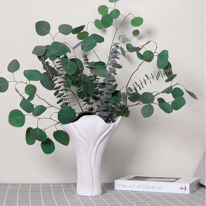 Ceramic Vase Set of 2 - White Tree Bark Textured Vases for Modern Farmhouse & Centerpiece Decor, Handmade Nature-Inspired Flower Vase for Home, Office, Wedding (Gift Ready)