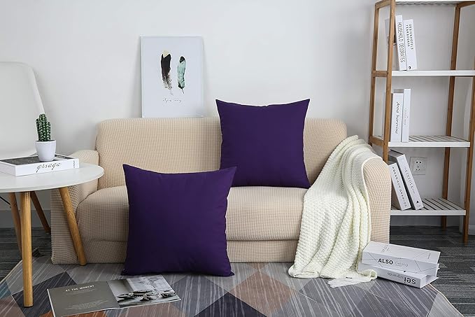 TangDepot Handmade Decorative Solid 100% Cotton Canvas Throw Pillow Covers/Pillow Shams, (22"x22", Purple)