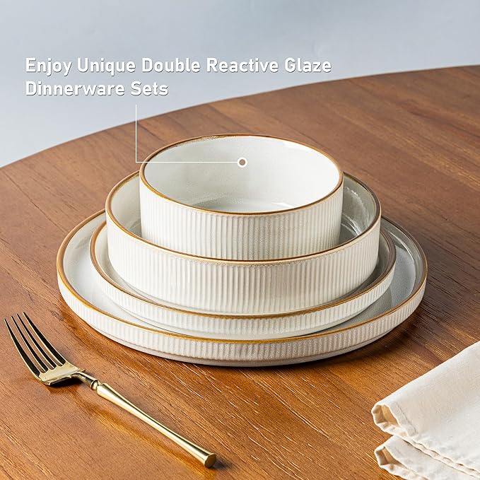 GBHOME Stoneware Dinnerware Sets for 6,Round Reactive Glaze Ceramic Plates and Bowls Set,Highly Scratch Resistant | Dishwasher & Microwave Safe Dishes Set,Service for 6(18Pcs)