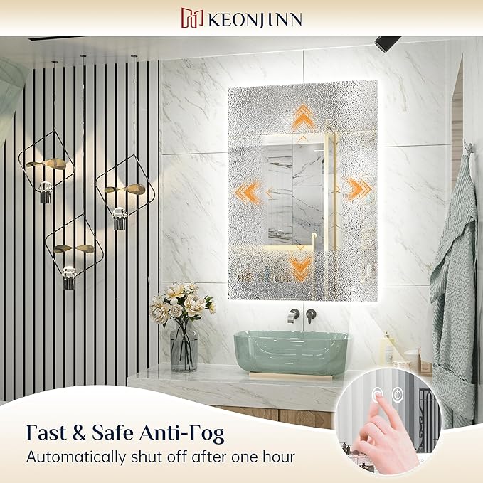 Keonjinn 40 x 32 Inch LED Bathroom Mirror with Backlit, Anti-Fog, CRI90+ HD Dimmable Vanity Mirror, High Lumen, Horizontal/Vertical Wall Mount, UL Listed Lighted Vanity Mirror, Waterproof