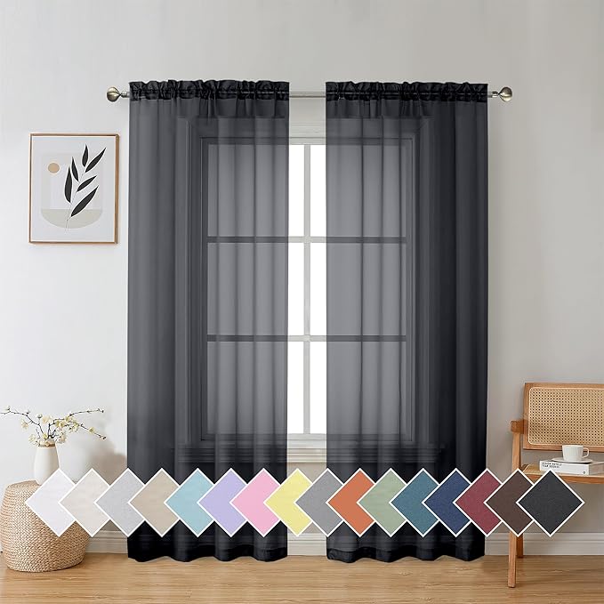 Aiyufeng Black Curtains & Drapes - Soft & Elegant Semi Sheer Curtains Privacy Panels for Living Room Bedroom Dining Patio Door Beautiful Window Decor, W40 x L72, 2 Pcs