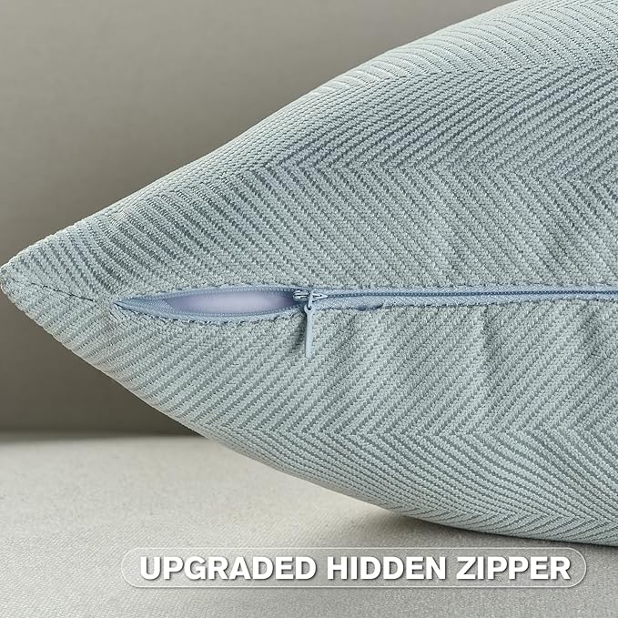 FUTEI Light Blue Chenille Throw Pillow Covers 20x20 Inch Set of 2,Soft Wide Chevron Textured Cushion Case,Farmhouse Home Decor for Couch Living Room