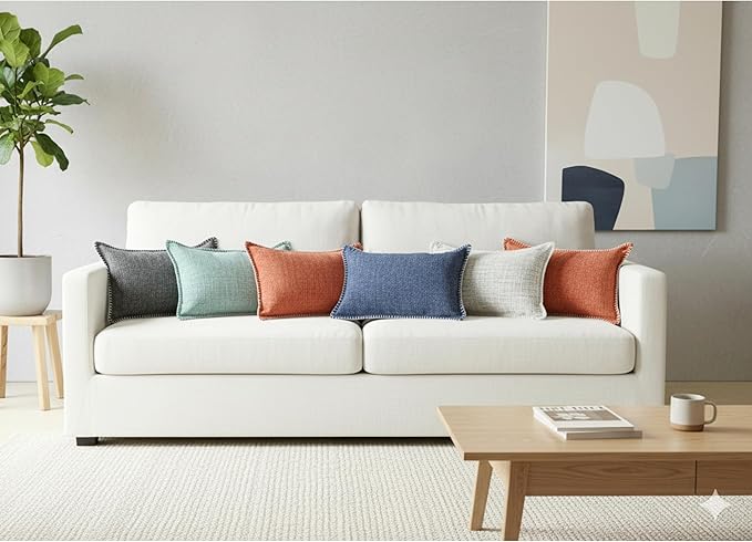 Lumbar Pillow Covers with Stitched Edge 12x20 inch Orange Set of 2 Soft Textured Chenille Oblong Rectangular Cushion Covers Modern Decorative Pillowcases for Chair Sofa Couch Pillows