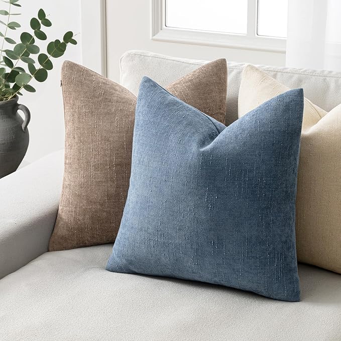 Woaboy Set of 2 Textured Throw Pillow Covers Decorative Soft Accent Square Chenille Pillowcases Neutral Farmhouse Cushions Modern Home Decor for Couch Sofa Bedroom Living Room 20x20 Inch,Blue Gray