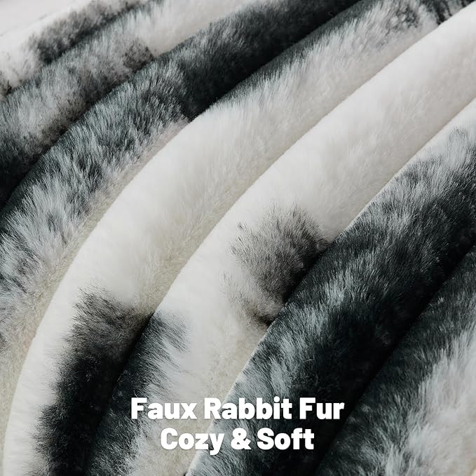 FUTEI Black Decorative Throw Pillow Covers 18x18 Inch Set of 2, Soft Tie-Dye Faux Rabbit Fur Striped Texture Cushion Case, Modern Home Decor for Couch Bed Living Room