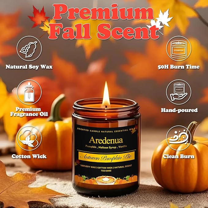 Pumpkin Pie Candle - Fall Scented Candles for Autumn, Halloween Pumpkin Candle - 7 OZ Soy Candles for Home Scented - Halloween/Thanksgiving Fall Gifts for Women Men