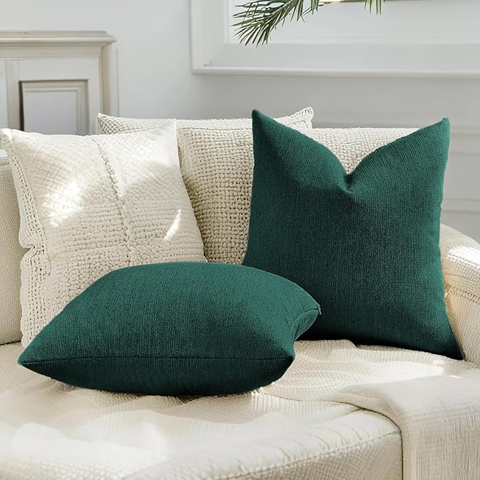 HAUSSY Teal Throw Pillow Covers 12x20 Inch Set of 2,Boho Decorative Faux Linen Lumber Throw Pillows Cozy Farmhouse Accent Cushion Covers,Home Decor for Couch Sofa Bed Living Room