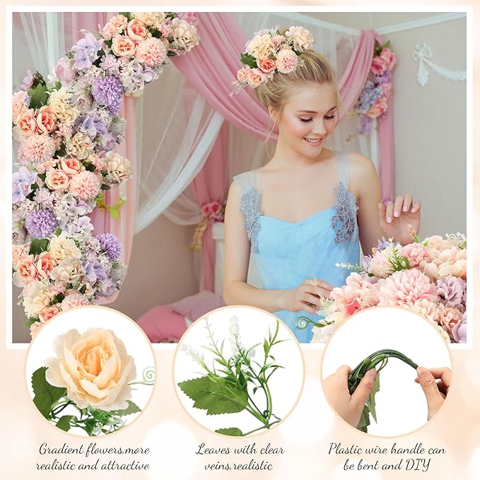 Tigeen Artificial Flowers Artificial Peonies Silk Flowers Faux Peony Fake Peony Silk Hydrangea Bouquet for Wedding Table Centerpiece Floral Vase Decor(Purple,Pink,6 Bundles)
