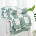 Carriediosa Checkered Throw Blanket 60" X 80" Twin, 400GSM Ultra Soft Microfiber Fuzzy Fluffy Reversible Cute Preppy Knitted Blankets Cozy Plush Fall Throws for Couch, Bed, Sofa, Sage Green