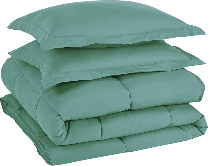 Chezmoi Collection 3-Piece All Season Oversized Queen Comforter Set Granite Green, Soft Quilted Down Alernative Duvet Insert with Corner Tabs, Lightweight Microfiber Bedding, 92 x 96 Inches