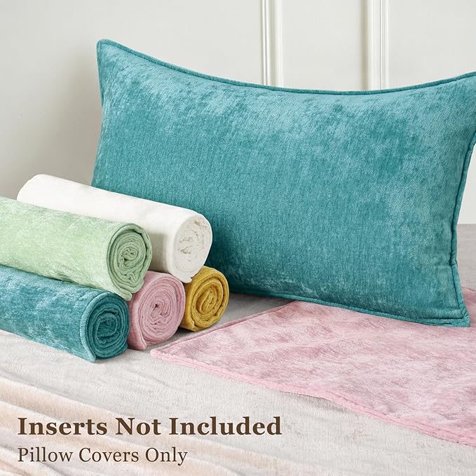 decorUhome Couch Throw Pillow Covers 16x16 Set of 2, Decorative Soft Euro Neutral Chenille Pillow Covers with Elegant Design for Sofa Bed Living Room Home Decor, Teal