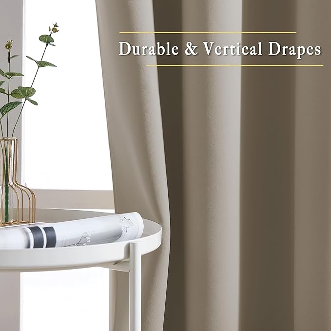 NICETOWN Bedroom Blackout Curtains and Drapes - Energy Smart Thermal Insulated Solid Grommet Blackout Draperies for Living Room (2 Panels, 52 inches x 72 inches, Taupe)