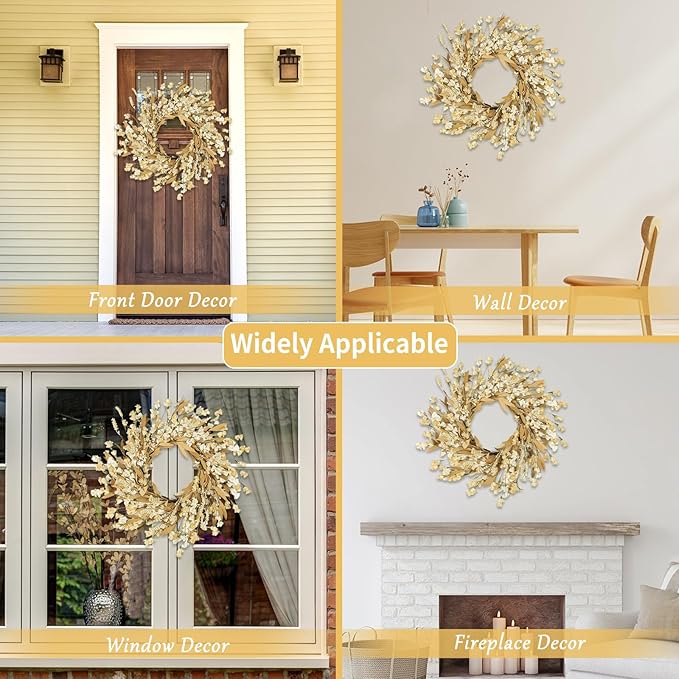 Artgar Fall Wreath, Fall Wreaths for Front Door, 24 in Fall Decor Floral Wreath, Door Wreaths for Front Door Outside All Season for Thanksgiving Home Indoor Outdoor Wall Decor (Wheat)