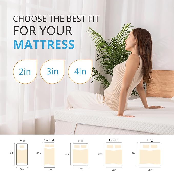 EGO Gel Memory Foam Mattress Topper, 2 Inch Twin XL with Removable Breathable Soft Cover, Cooling Bed Topper for Comfort Body Support & Pressure Relief, CertiPUR-US Certified