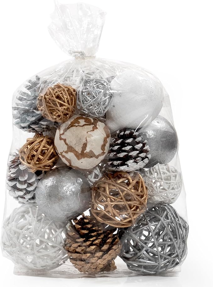ANDALUCA Decorative Balls Bag Bowl Filler Home Decor (Silver Pinecone)