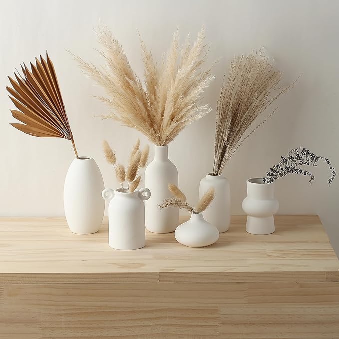 Set of 16 White Ceramic Bud Vases, Minimalist Boho Small Pampas Grass Flower Vase for Farmhouse Home Decor, Wedding Centerpiece, Shelf and Table Decoration