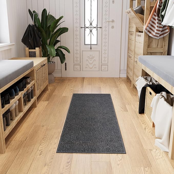 Ottomanson 2' x 6' Ultra-Thin Hallway Runner Rug - Durable Non-Slip Carpet for High-Traffic Areas - Fits Under Doors for Seamless Entry - Ideal for Kitchen, Entryway, Bedroom & Living Room, Black
