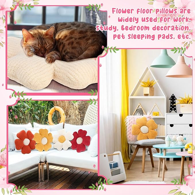 6 Pcs Flower Shaped Pillows Daisy Floor Throw Pillows 15 Inch Flower Seat Cushion for Reading Sofa Couch Bed Decor for Christmas Back to School Classroom(Fresh Color)