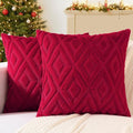 decorUhome Christmas Couch Throw Pillow Covers 20x20 Set of 2, Decorative Soft Plush Faux Wool Neutral Accent Pillow Covers for Bed Sofa Living Room, Red