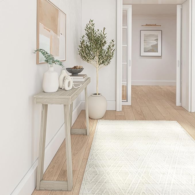 Plank+Beam Solid Wood Console Table, 46 Inch, Sofa Table, Narrow Entryway Table for Hallway, Behind The Couch, Living Room, Foyer, Easy Assembly, White Sand