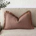 Foindtower Decorative Linen Fringe Throw Pillow Covers Cozy Boho Farmhouse Cushion Cover with Tassels Soft Accent Pillowcase for Chair Sofa Bed Living Room Home Decor, 12×24 Inch, 1PC, Rust