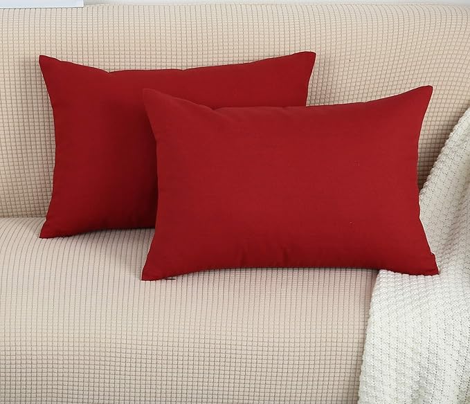TangDepot Handmade Decorative Solid 100% Cotton Canvas Throw Pillow Covers/Pillow Shams, (12"x20", Deep Red)