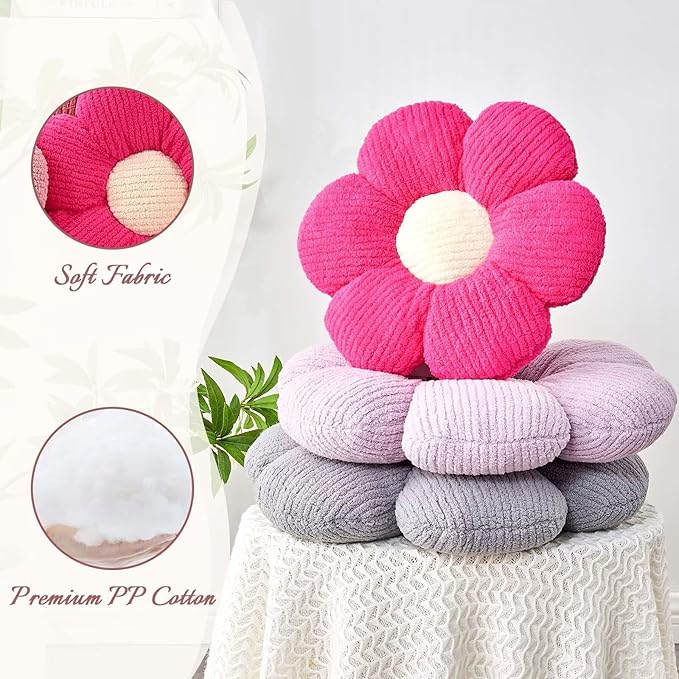 Flower Throw Pillow, Soft Lavender 17.7" Shaped Floor Pillow for Home Decor, Cute Aesthetic Plush Decorative Pillows for Bed, Sofa, Couch