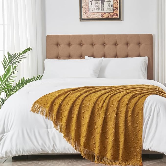 inhand Knitted Fall Throw Blanket for Couch and Bed, Knit Fall Decor Halloween Blanket with Tassel, Brown Lightweight Decorative Farmhouse Warm Woven Blankets and Throws for Women, 60"x80"