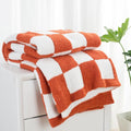 Carriediosa Checkered Throw Blanket 50" X 60", 400GSM Ultra Soft Microfiber Fuzzy Fluffy Reversible Cute Preppy Knitted Blankets Cozy Plush Fall Throws for Couch, Bed, Sofa, Rust