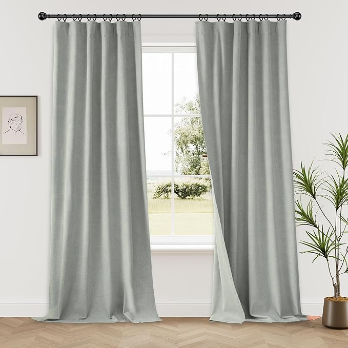 KangBang Gray Blackout Curtains 96 Inches Long, Extra Long Linen Woven Textured Modern Linen Drapes for Living Room Offices, 4-Way Hanging &Light Blocking(2 Panel Sets,52x96 Inch)