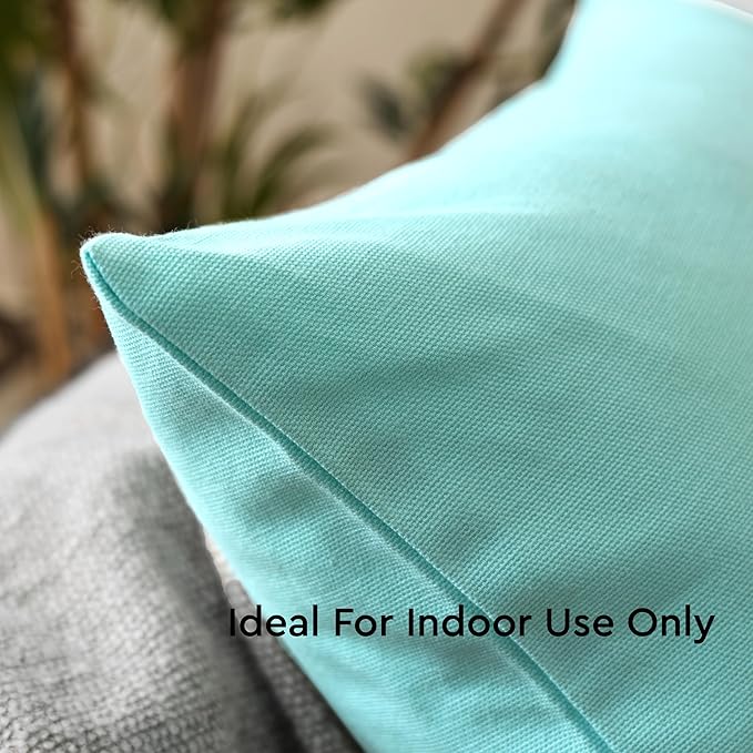 Encasa XO Throw Pillow Covers 20x20 in Set of 2 Egg Blue | No Inserts | Cotton Pillow Covers for Living Room, Bed, Sofa, Couch | Decorative Cushion Covers with Improved Zippers
