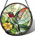 Stained Glass Window Hanging, Green Hummingbird Sun Catcher for Door Home Decor, Birds Suncatcher Christmas Mother's Day Birthday Gifts for Bird Lovers Women Men Mom and Nana 9.8 in