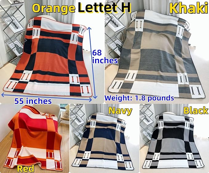 h Blanket Soft Fleece Sofa Throw Blanket for Women Couch Bed Plush Wool Stitch Flannel Cozy Large Comfy Quilt Aesthetic New Home Living Dorm Bedroom Decor Travel Essentials Gifts (Khaki)