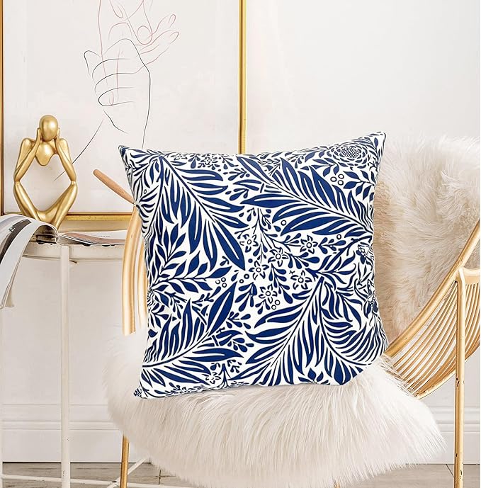 Decorative Throw Pillow Covers Set of 2 Blue Pillow Covers 20x20 inch Throw Pillow Cases Soft Short Plush Farmhouse Floral Outdoor Pillow Covers for Couch Sofa Bed Living Room Cushion Cover