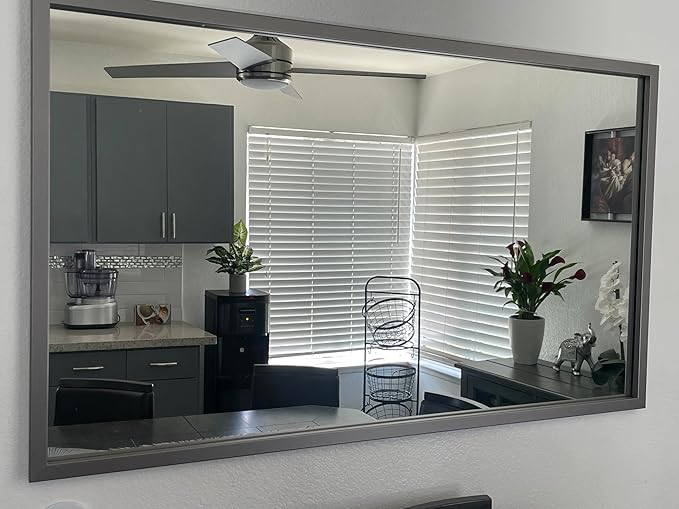 Frame My Mirror Silver Bathroom Mirror for Wall, 30" x 54" Stainless Steel Bathroom Vanity Mirror, Made in USA, Hangs Horizontally or Vertically, Ellis Design
