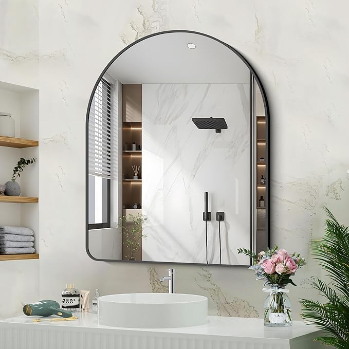 Arched Bathroom Mirror, 30"x36" Black Arched Mirror for Bathroom, Wall Mounted Mirror, Black Vanity Wall Mirror w/Metal Frame for Bedroom, Entryway, Living Room, Hanging or Leaning Against Wall
