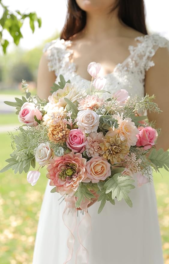 Artificial Flower Combo DIY Wedding Hand Bouquet Centerpiece Arrangement Party Baby Shower Home Decor (Light Pink)