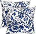 Decorative Throw Pillow Covers Set of 2 Blue Pillow Covers 16x16 inch Short Plush Square Pillows Cover Floral Throw Pillows,Farmhouse Outdoor Pillow Covers for Couch Sofa Bed Living Room