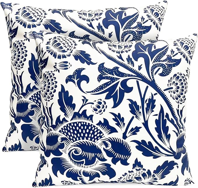 Decorative Throw Pillow Covers Set of 2 Blue Pillow Covers 16x16 inch Short Plush Square Pillows Cover Floral Throw Pillows,Farmhouse Outdoor Pillow Covers for Couch Sofa Bed Living Room