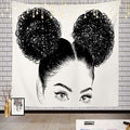 Batmerry Black Woman Afro American Tapestry, Black Woman with Shirt Graphic Tee Visit Hair Afro Girl Picnic Mat Hippie Trippy Tapestry Wall Art Decor for Bedroom Living Room, 59.1 x 59.1 Inches, Black